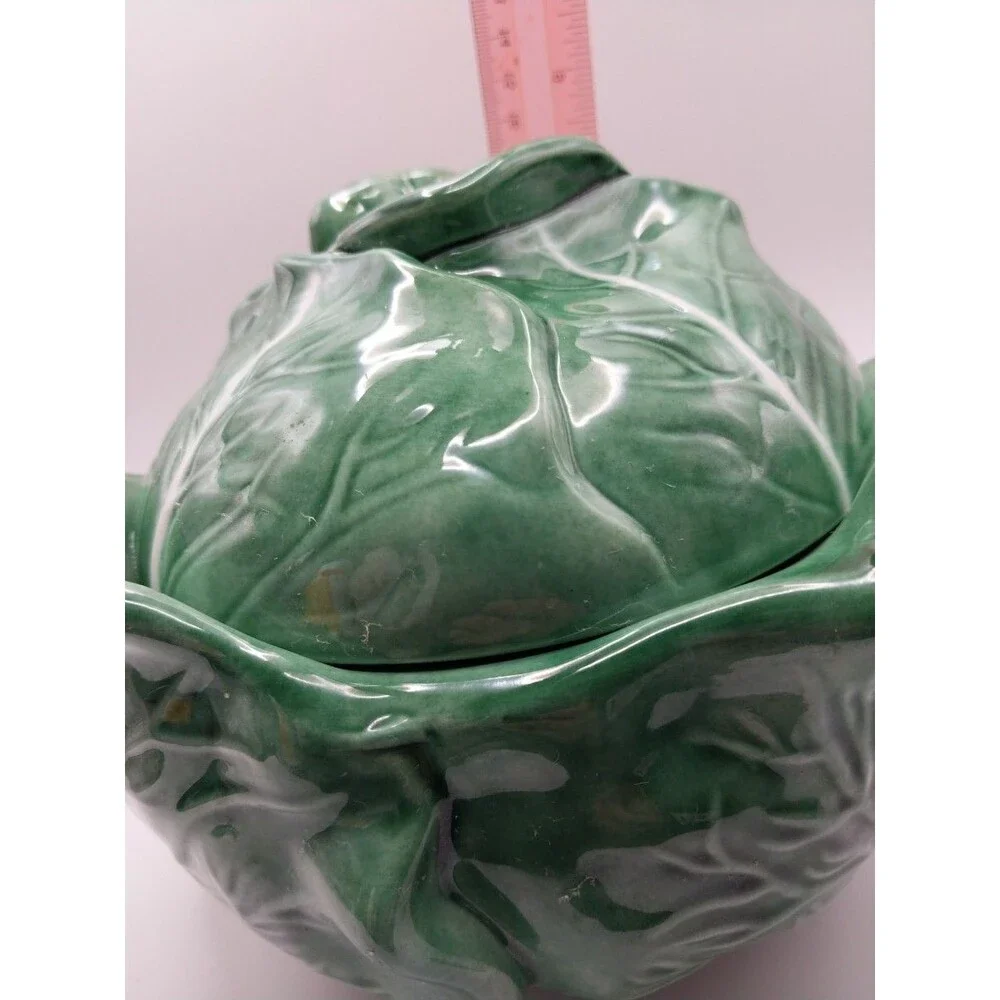 Holland Mold Co. Green Leaf Design Ceramic Covered Dish Vintage Serveware USA